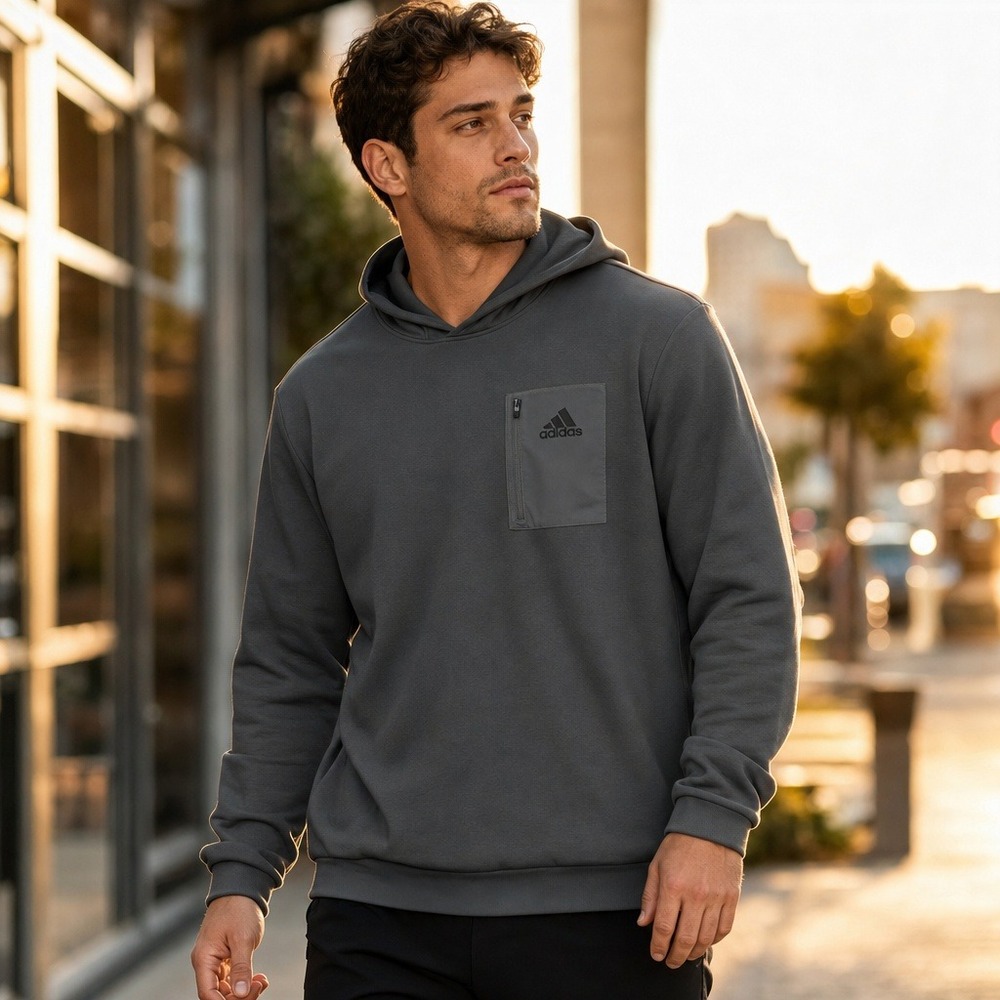 Adidas Hoodie Mens XL Pullover‎ Grey Recycled Polyester Zip Pocket IY3369 2024